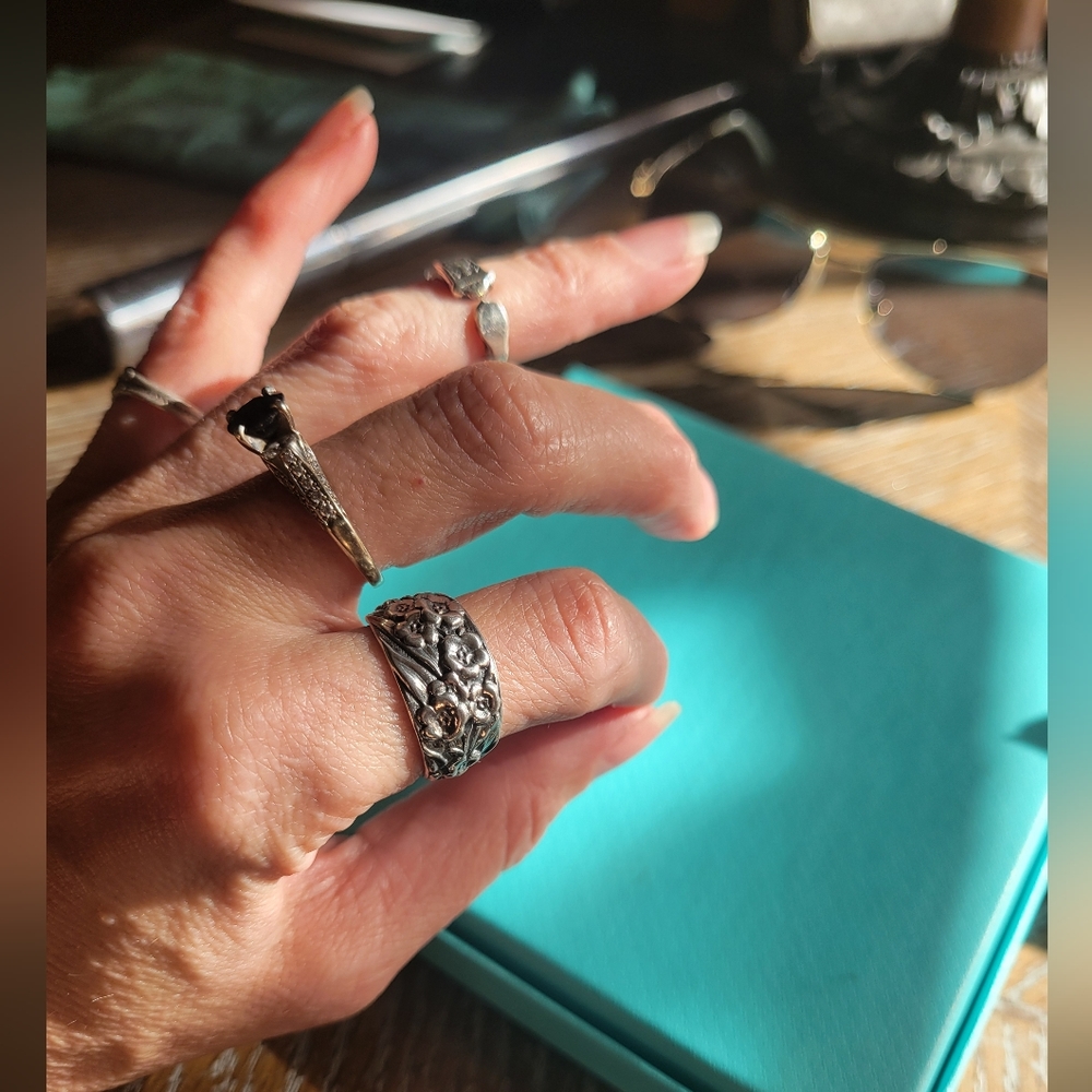 Forget Me Not Vintage Spoon Ring in Sterling Silver Flower Designer Luxury #94 - Picture 7 of 15
